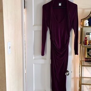 Ruched, long sleeve, purple bodycon (maternity) dress